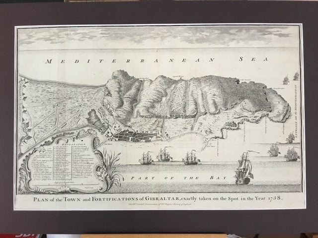 Gibraltar Map. Original engraved copper plate 1738. Large. Carousel 1