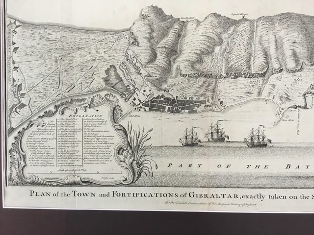 Gibraltar Map. Original engraved copper plate 1738. Large. Carousel 2
