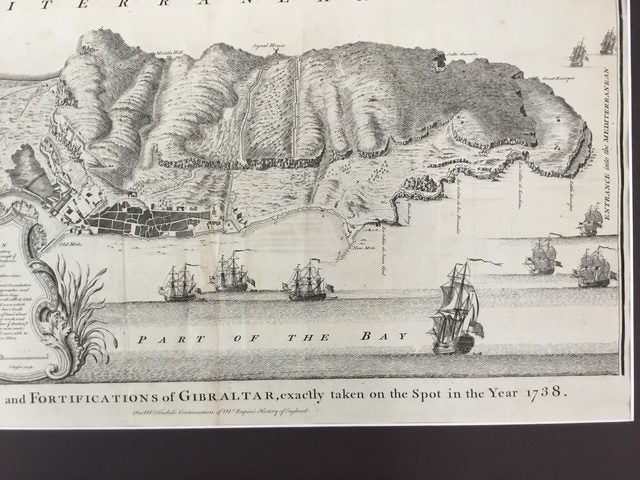 Gibraltar Map. Original engraved copper plate 1738. Large. Carousel 3