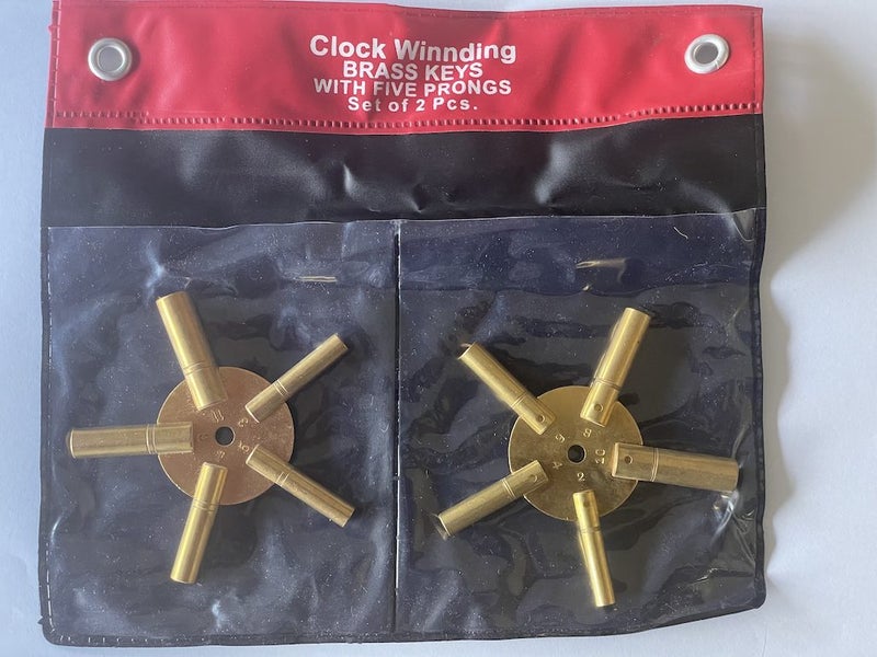 Set of TWO ODD/EVEN Universal Clock Winding Keys Five-Pronged Brass (2-11), SK2