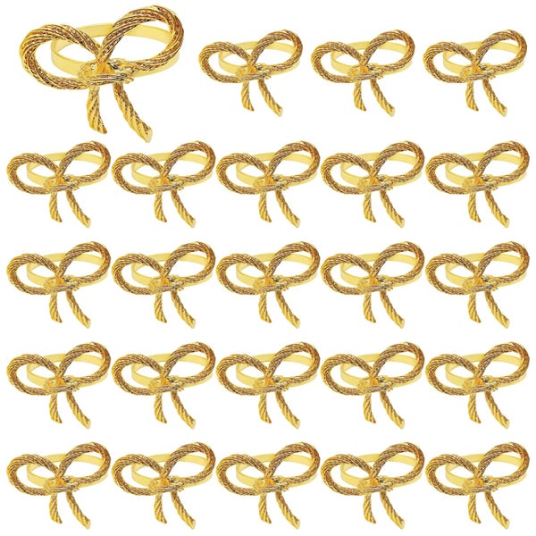 24 Pcs Rose Gold Butterfly Knot Napkin Rings, Elegant Metallic Napkin Holde Carousel 1