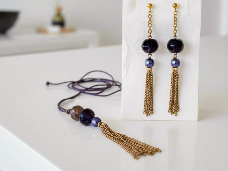 Artisan Glass Bead Necklace and Earrings Carousel 1