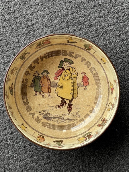 1900's Royal Doulton Large Punch Bowl, Dickensian Skaters, 21 CMS Dia Carousel 1