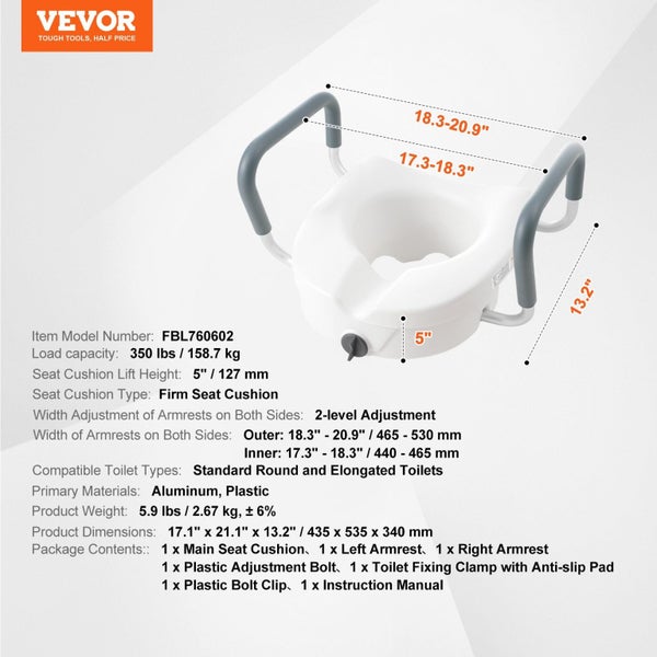 Raised Toilet Seat 5" Height Raised 350 Lbs Weight Capacity For Round And Elo... Carousel 2