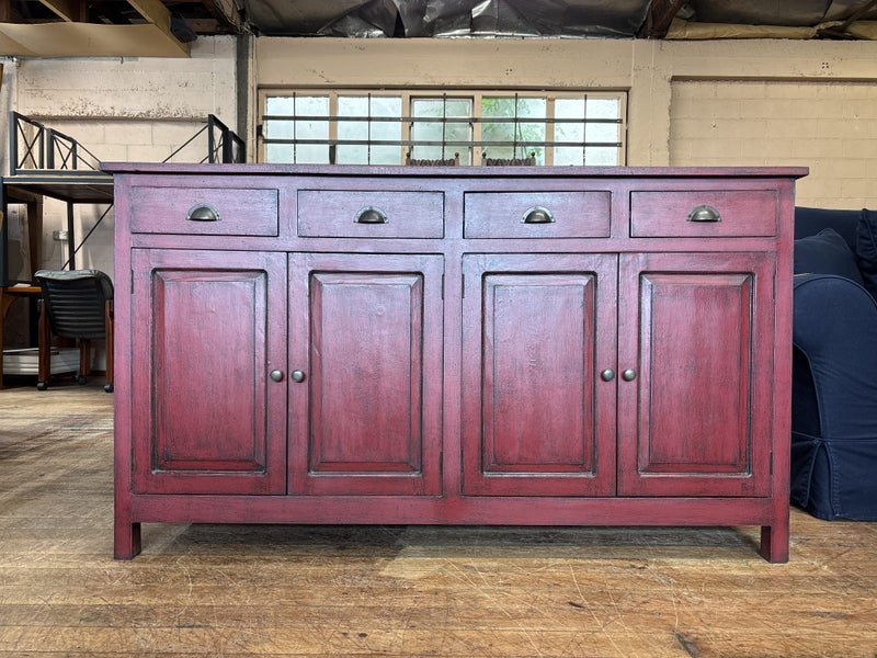 Large Rustic Distressed Red 4-Door 4-Drawer Sideboard / Buffet Carousel 1