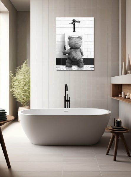 Framed $1 RESERVE 1 Panel Canvas Print - Teddy Bear with Beer Carousel 3