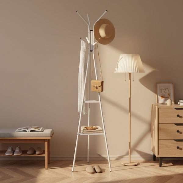 Aero Coat Rack with Storage Shelves - White Carousel 2