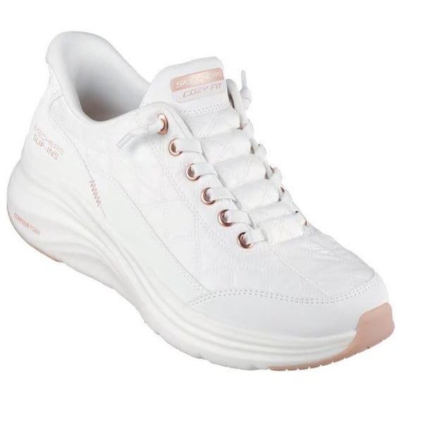 Skechers Womens Slip In Contour Foam Golden Hour Cozy Fit White Rose Gold Carousel 1