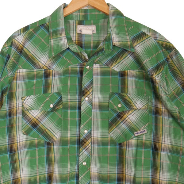 Vintage Wrangler Western Snap Button Up Short Sleeve Shirt XL Carousel 2