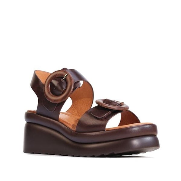 EOS Menorcas Chestnut Brown Leather Wedge Sandal Carousel 1