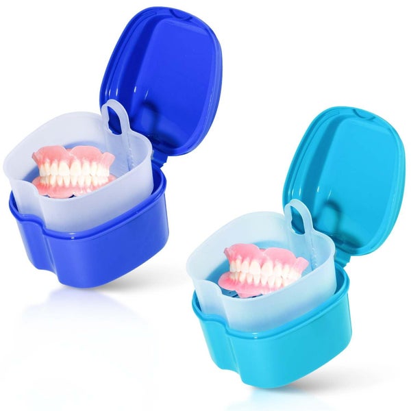 2 Pack Colors Denture Bath Case Cup Box Holder Storage Soak Container with Carousel 1