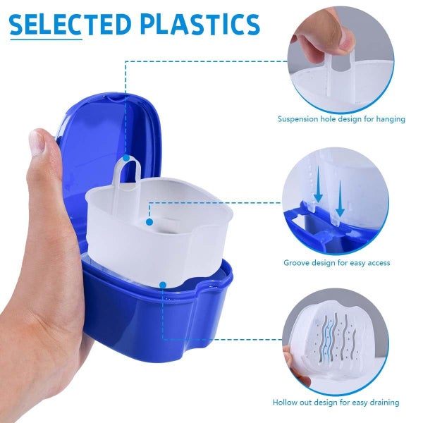 2 Pack Colors Denture Bath Case Cup Box Holder Storage Soak Container with Carousel 2