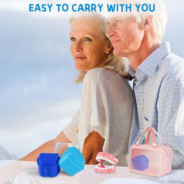 2 Pack Colors Denture Bath Case Cup Box Holder Storage Soak Container with Carousel 7