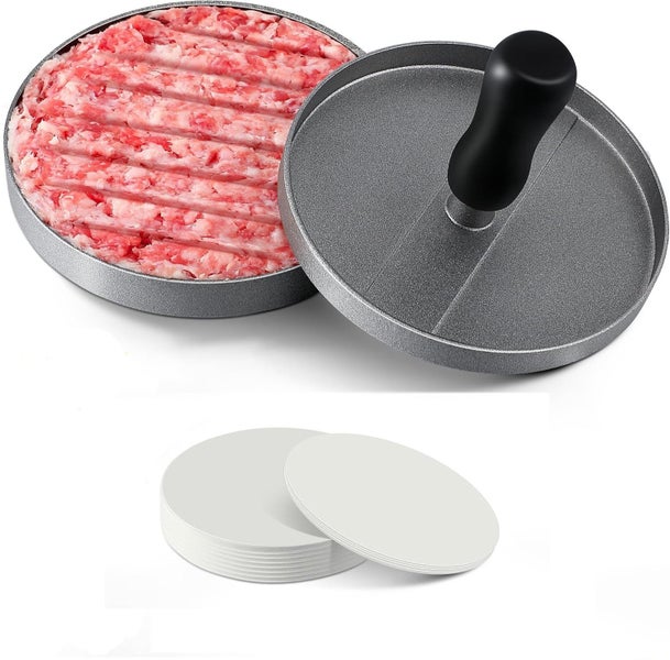 Stainless Steel Non Stick Hamburger Mold Press With 100 Silicone Paper Shee Carousel 1