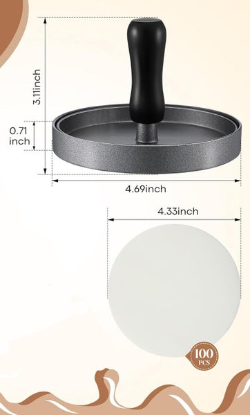 Stainless Steel Non Stick Hamburger Mold Press With 100 Silicone Paper Shee Carousel 2