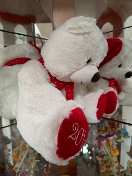 White Plush 2016 Christmas Santa Teddy Bear with Hat and Knitted Scarf Carousel 2