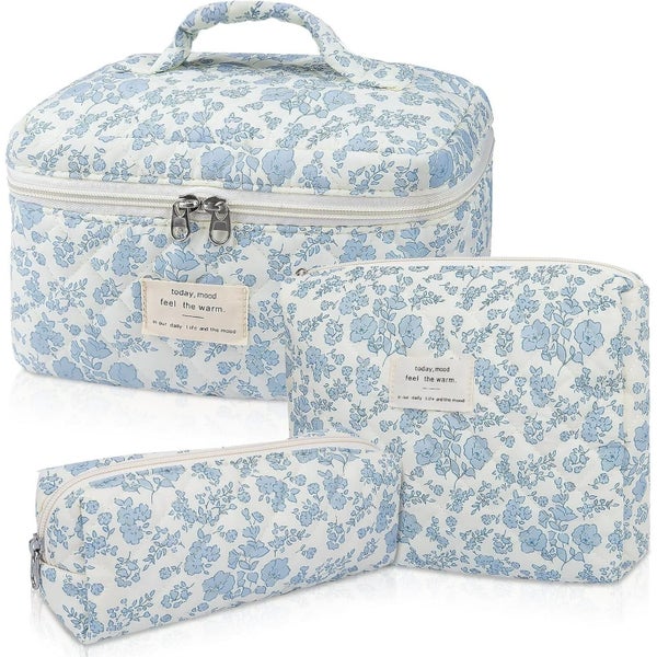 Makeup Bag Set, Cute Cotton Organizer Bag, Flower Travel Toiletry Bag for W Carousel 1