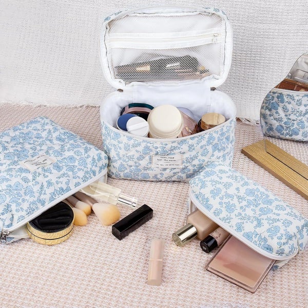 Makeup Bag Set, Cute Cotton Organizer Bag, Flower Travel Toiletry Bag for W Carousel 6