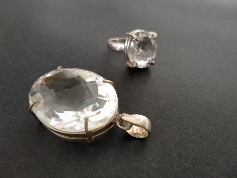 Huge Rock Crystal Sterling Silver Pendant Carousel 1