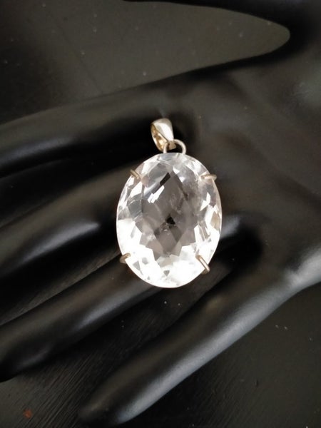 Huge Rock Crystal Sterling Silver Pendant Carousel 16