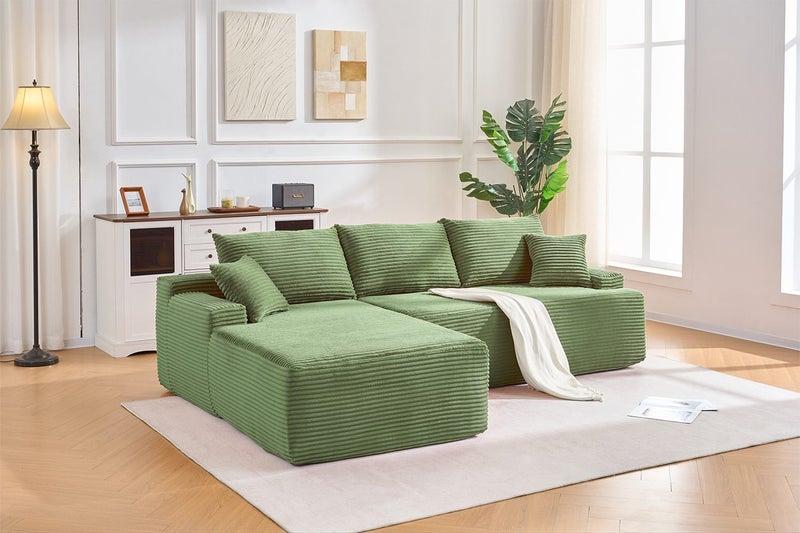 ASHFORD Fabric Sectional Compressed Sofa (Green) - Chaise Facing Left Carousel 1