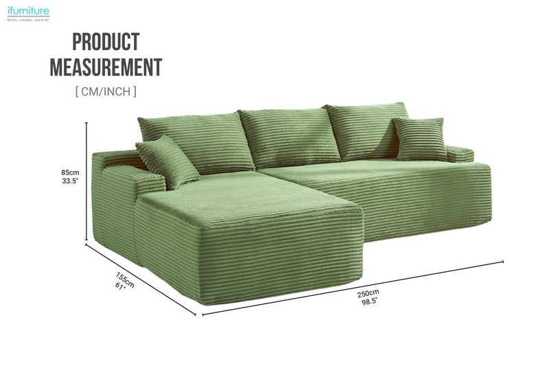 ASHFORD Fabric Sectional Compressed Sofa (Green) - Chaise Facing Left Carousel 2