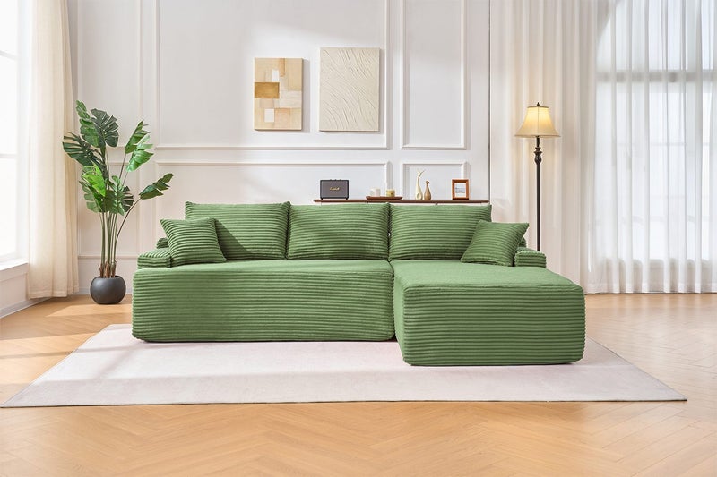 ASHFORD Fabric Sectional Compressed Sofa (Green) - Chaise Facing Right Carousel 2