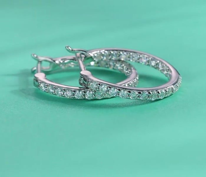 1 Carat Moissanite Diamond Hoop Earrings S925 Silver 18K White Plated -BCR Carousel 2