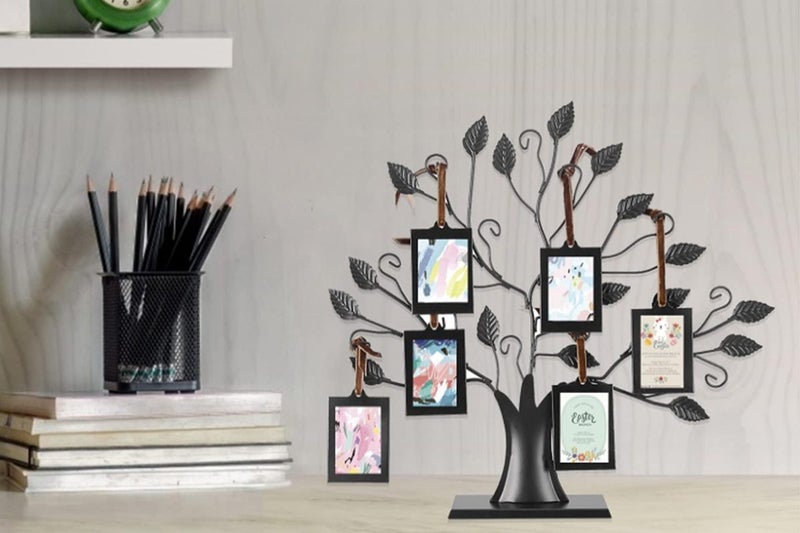Family Tree Picture Frame Stand With 6 Hanging Picture Frames In Black Carousel 2