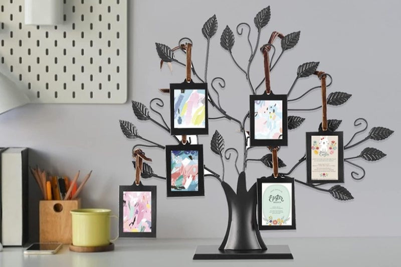 Family Tree Picture Frame Stand With 6 Hanging Picture Frames In Black Carousel 3
