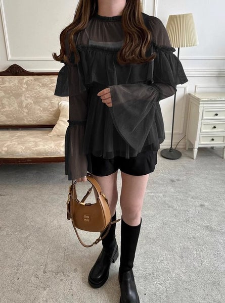 Mesh Ruffle Shirt Blouse Top 3501410 Carousel 2