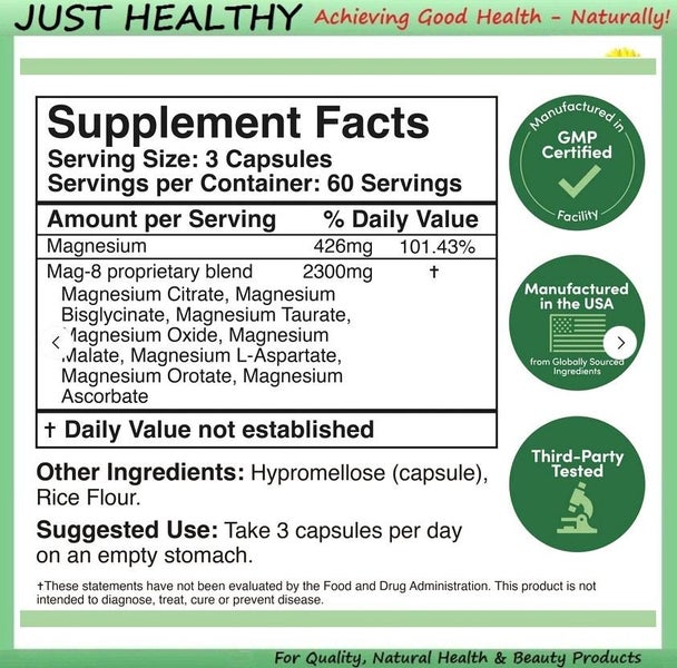 MAGNESIUM COMPLEX - 8 FORMS - HIGH STRENGTH - 180 VEGE CAPS Carousel 2
