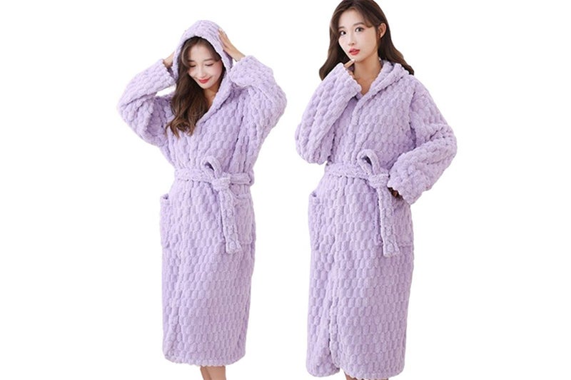 2Pcs Towelling Wrap Bathrobe Thickened Coral Fleece Wrap Terry Toweling Dressing Carousel 1