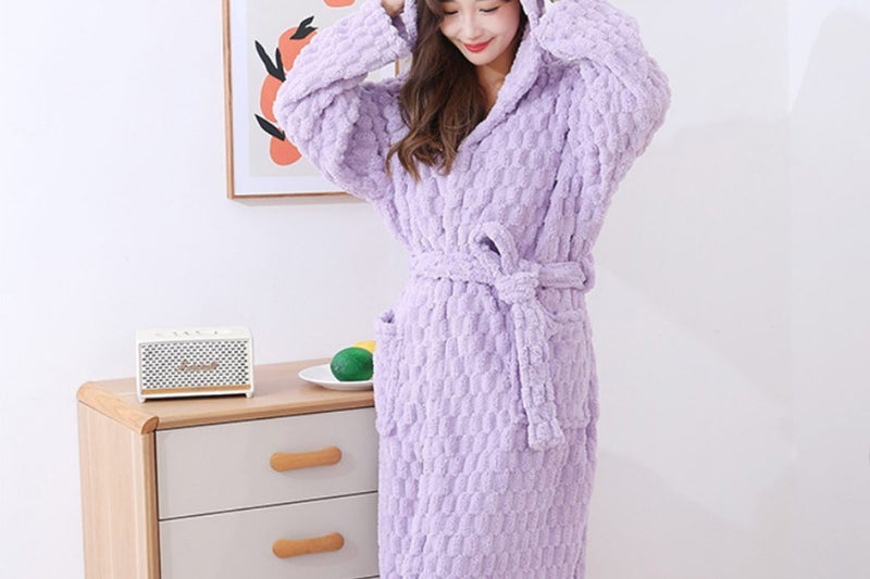 2Pcs Towelling Wrap Bathrobe Thickened Coral Fleece Wrap Terry Toweling Dressing Carousel 2