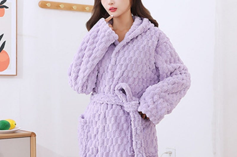 2Pcs Towelling Wrap Bathrobe Thickened Coral Fleece Wrap Terry Toweling Dressing Carousel 3