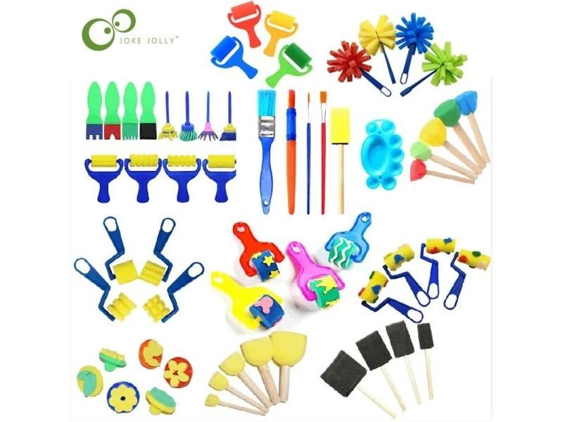 Children Toddler Flower Drawing Sponge Stamp Brush Kit DIY Art Craft Tools Carousel 2