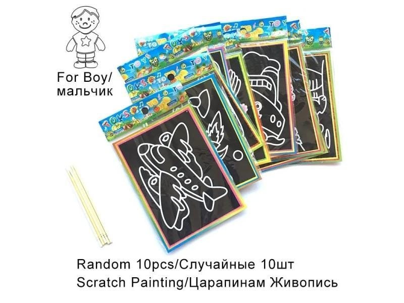 Magic Scratch Art Doodle Pad Sand Painting Cards For Children's Early Ed Carousel 1