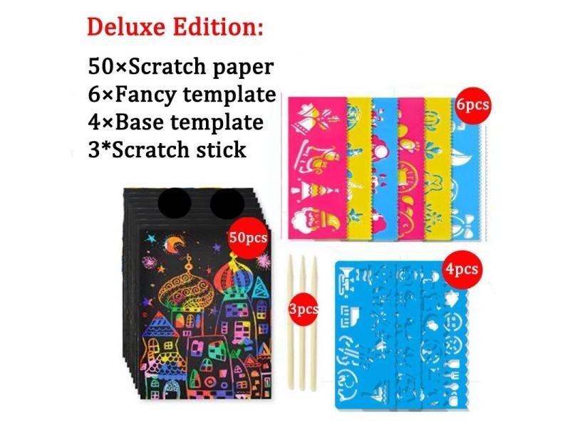 30 50 Sheets Magic Color Rainbow Scratch Art Paper Card Set For Kids DIY Carousel 1