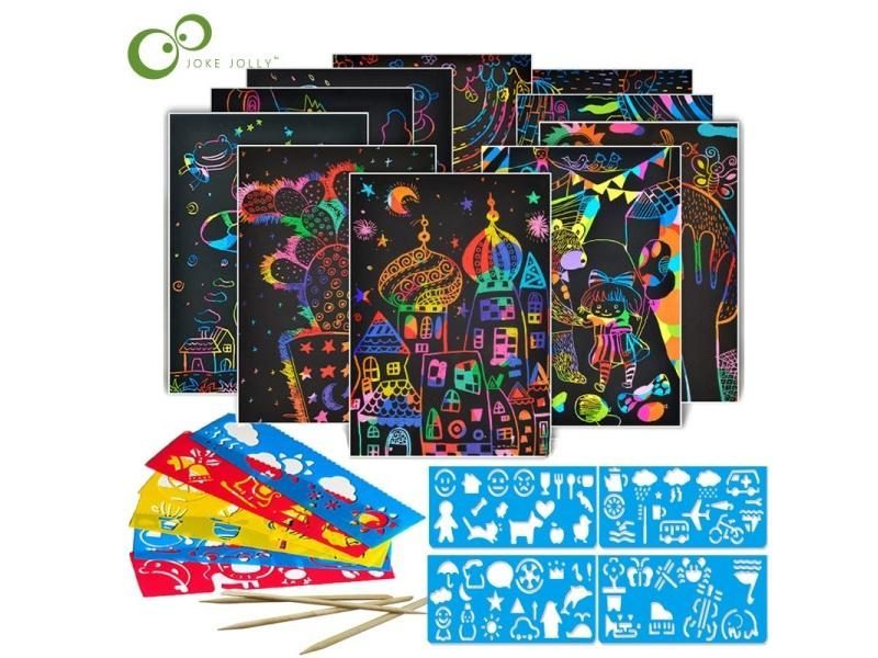 30 50 Sheets Magic Color Rainbow Scratch Art Paper Card Set For Kids DIY Carousel 2