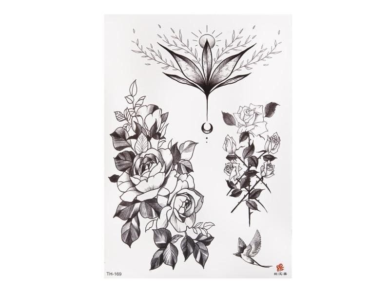 Black Roses Flower Pattern Waterproof Temporary Tattoo Sticker 1PC Carousel 1