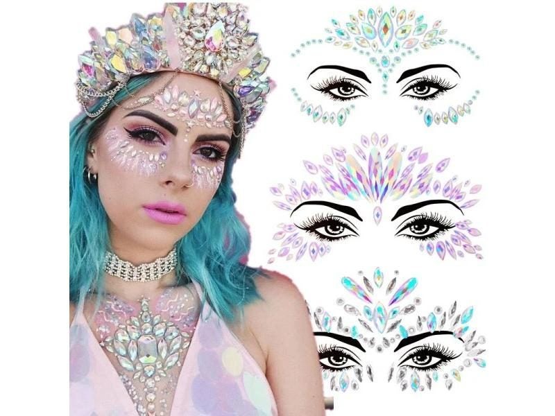 3D Sexy Face Tattoo Stickers Temporary Tattoos Glitter Fake Tattoo Rhinestones Carousel 2