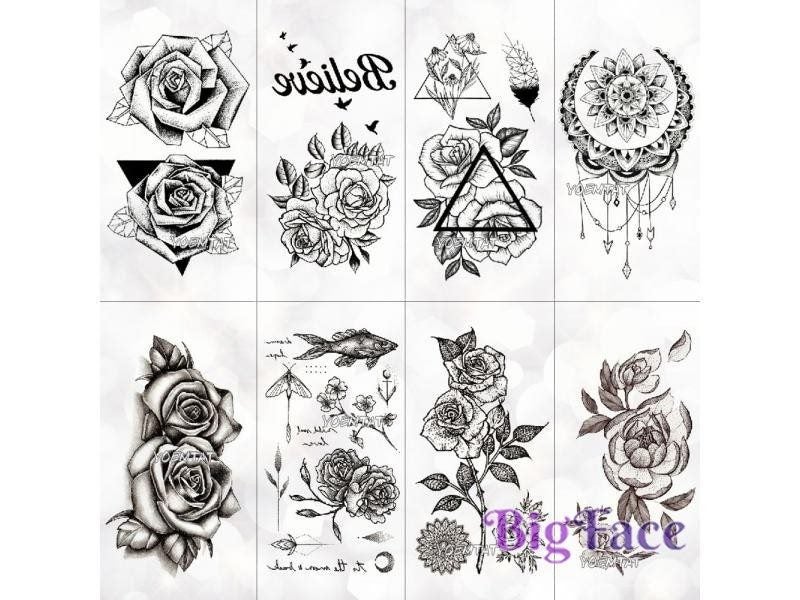 Body Art Temporary Tattoos Waterproof Rose Line Fake Tattoo Stickers For Men Carousel 2