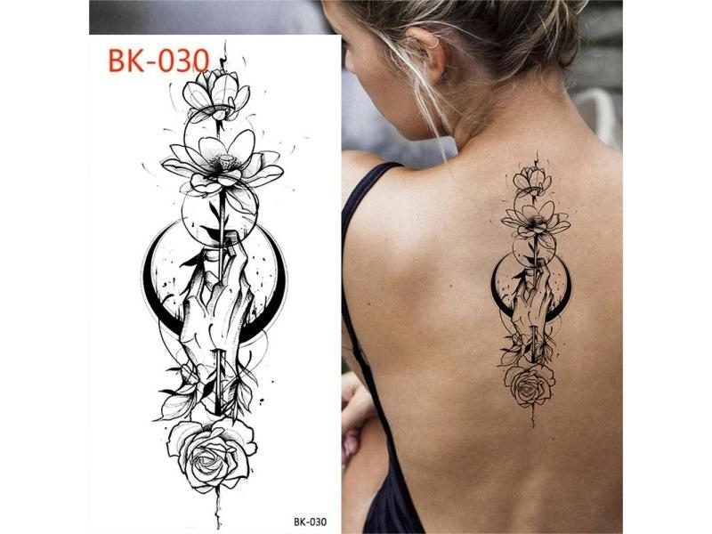 1 PC Fashion Women Girl Temporary Tattoo Sticker Black Roses Design Full Flower Carousel 1