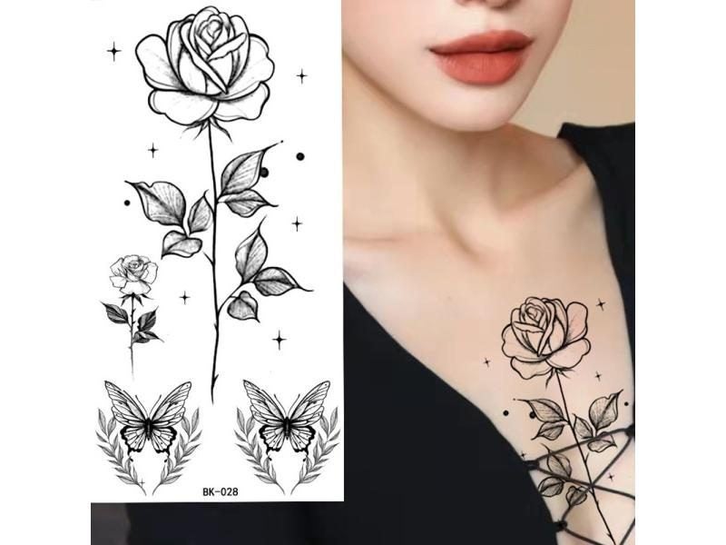 1 PC Fashion Women Girl Temporary Tattoo Sticker Black Roses Design Full Flower Carousel 4