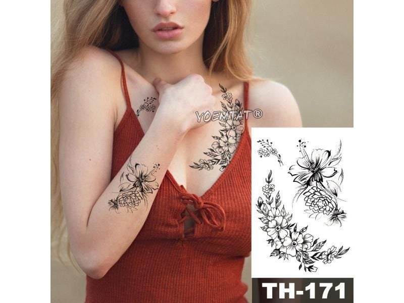 Temporary Tattoo Sticker Sketch Line Peony Water Transfer Rose For Women Carousel 4