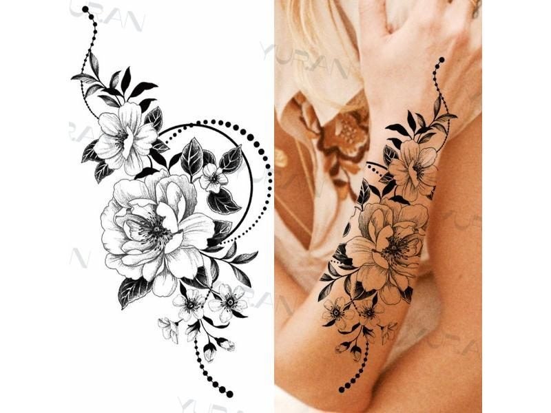 Black Large Snake Flower Temporary Tattoo Sticker For Women DIY Water Transfer Carousel 1