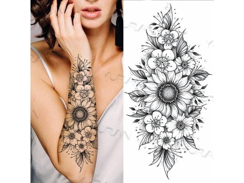 Black Large Snake Flower Temporary Tattoo Sticker For Women DIY Water Transfer Carousel 4