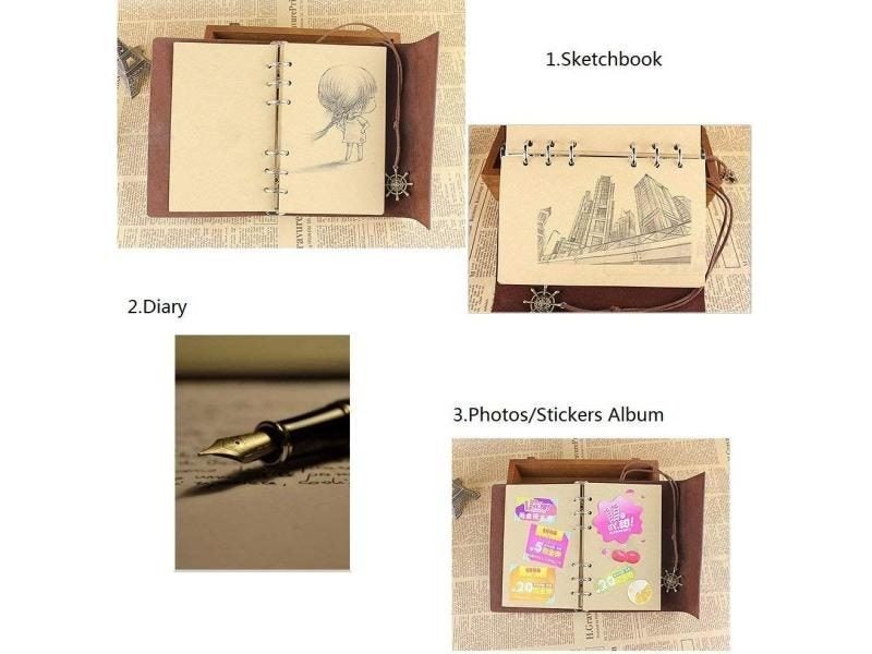 A5/A6/A7 Leather Journal Notebook Refillable Travelers Journals For Adults Kids Carousel 4