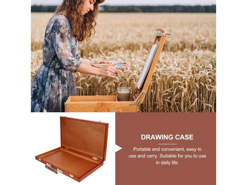 Painting Box Wooden Pigment Empty Container Drawing Pencils Storage Case Carousel 2