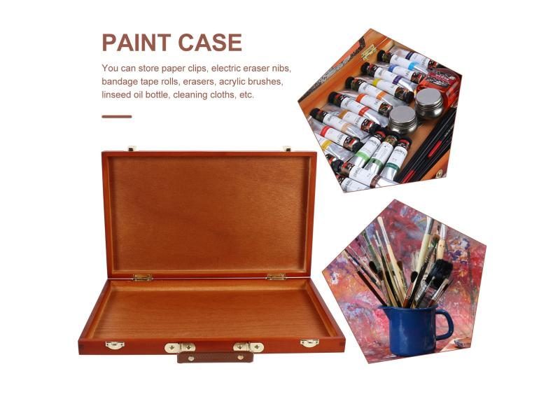 Painting Box Wooden Pigment Empty Container Drawing Pencils Storage Case Carousel 4
